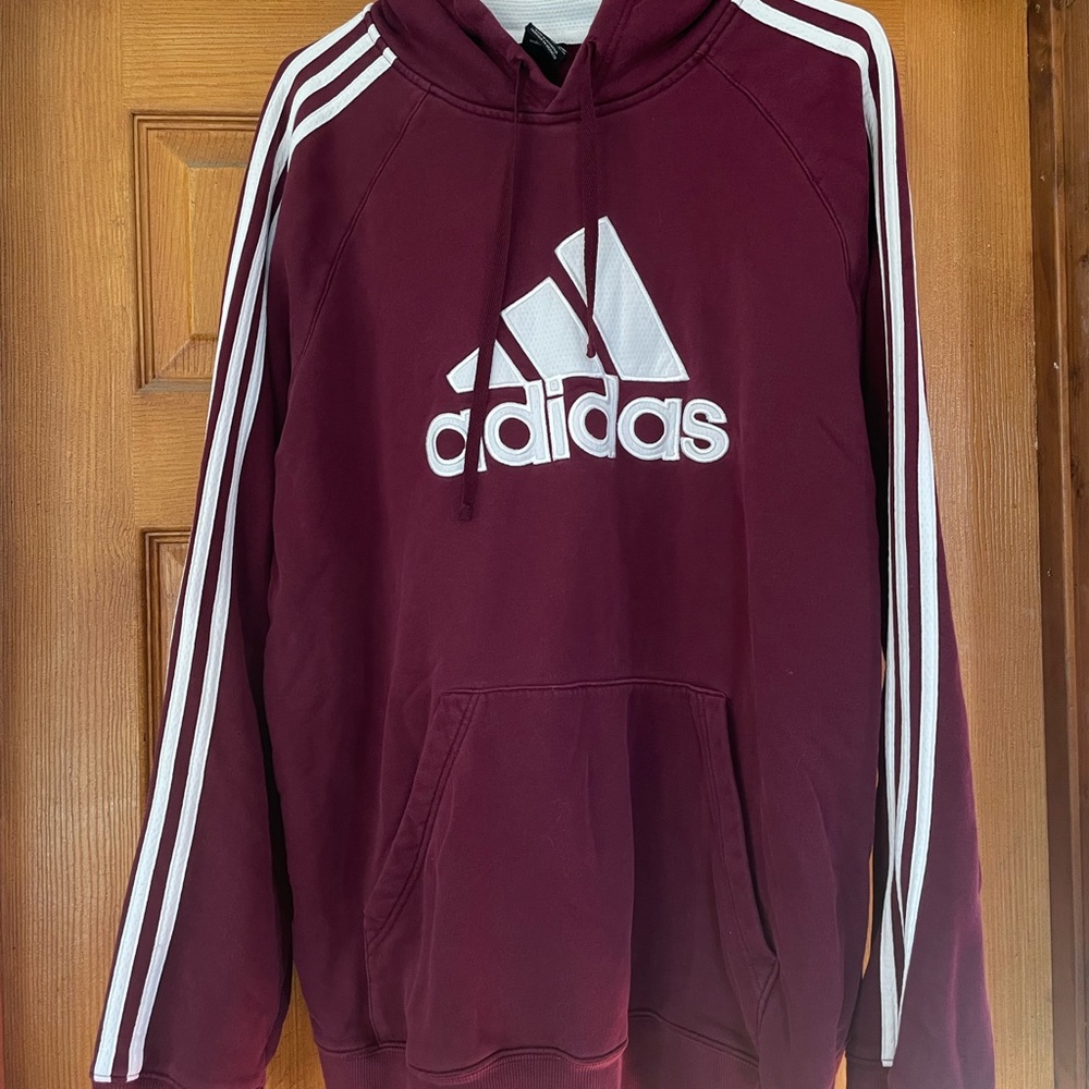 Adidas Maroon Hoodie with White Stripes